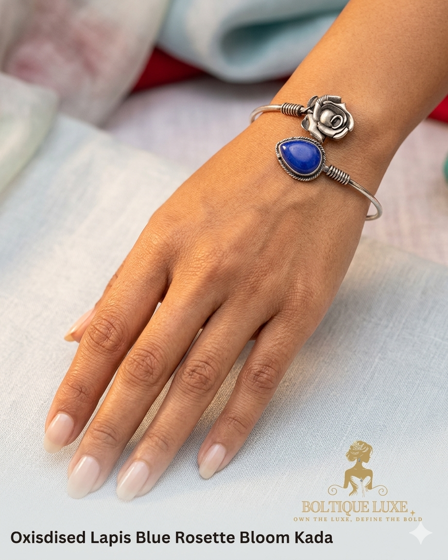 Oxidised Lapis Blue Rosette Bloom Kada