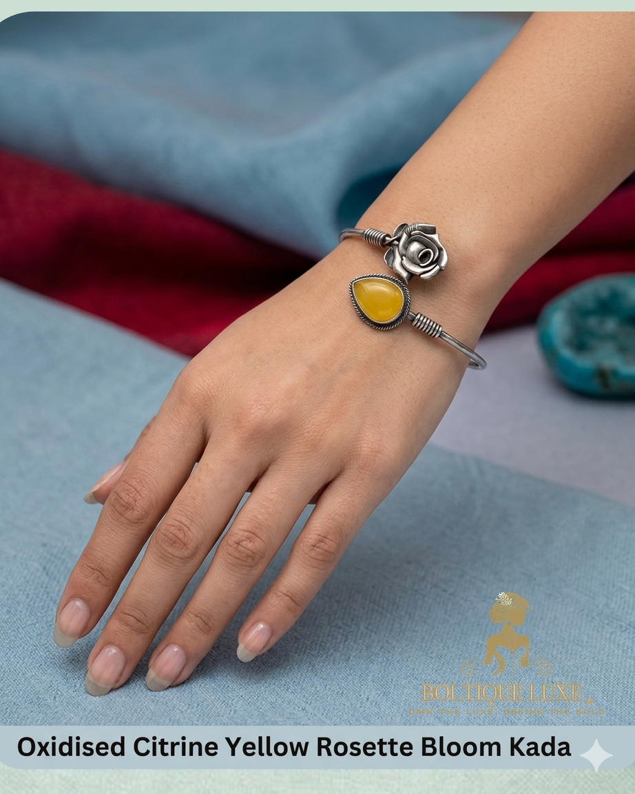 Oxidised Citrine Yellow Rosette Bloom Kada