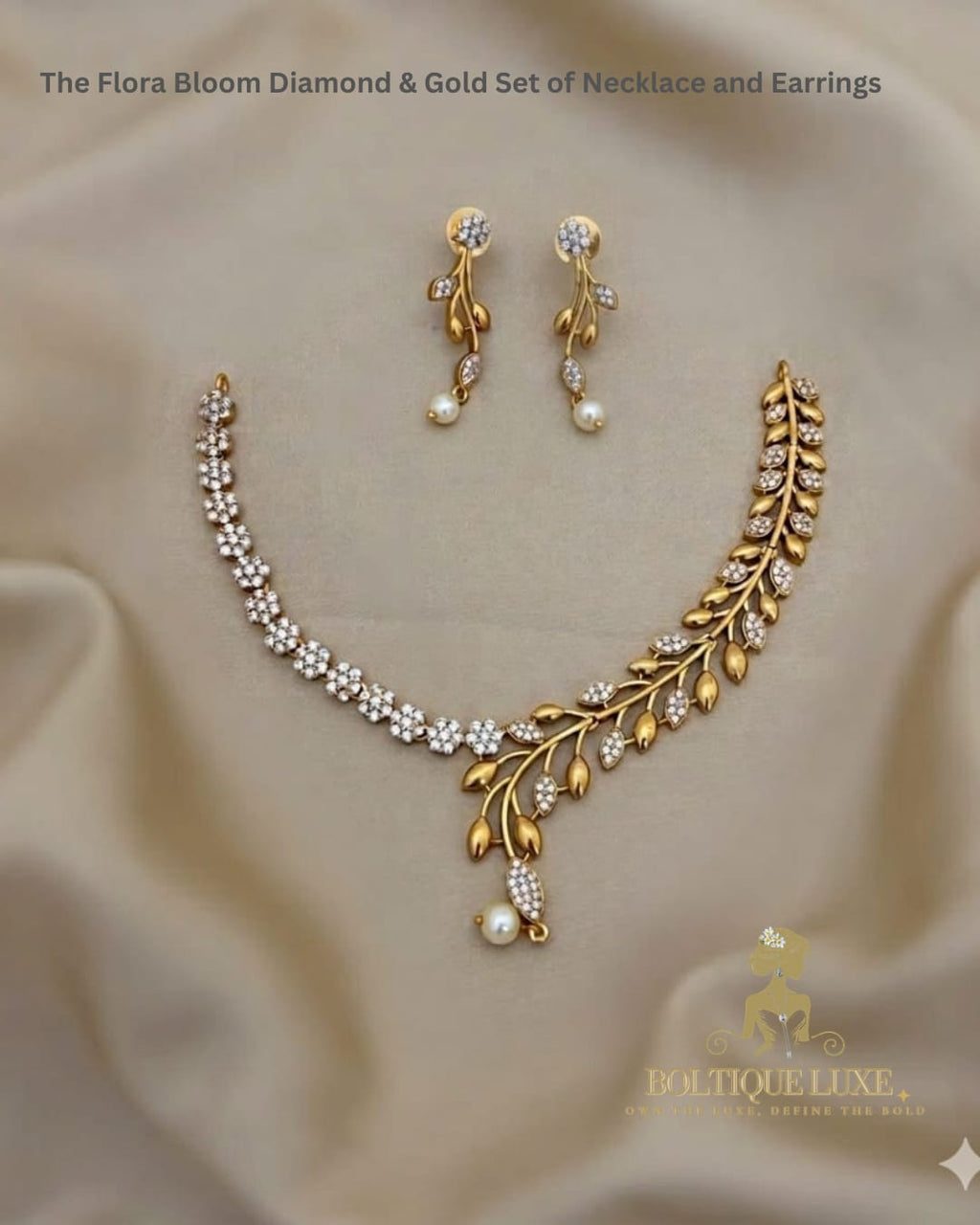 The Flora Bloom Diamond & Gold Set of Necklace and Earrings