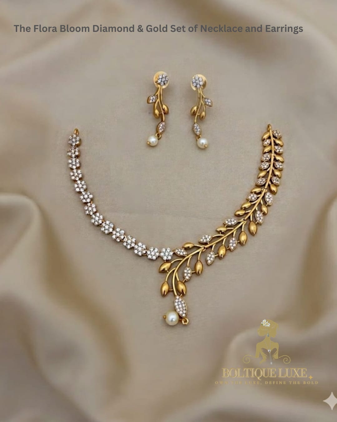 The Flora Bloom Diamond & Gold Set of Necklace and Earrings
