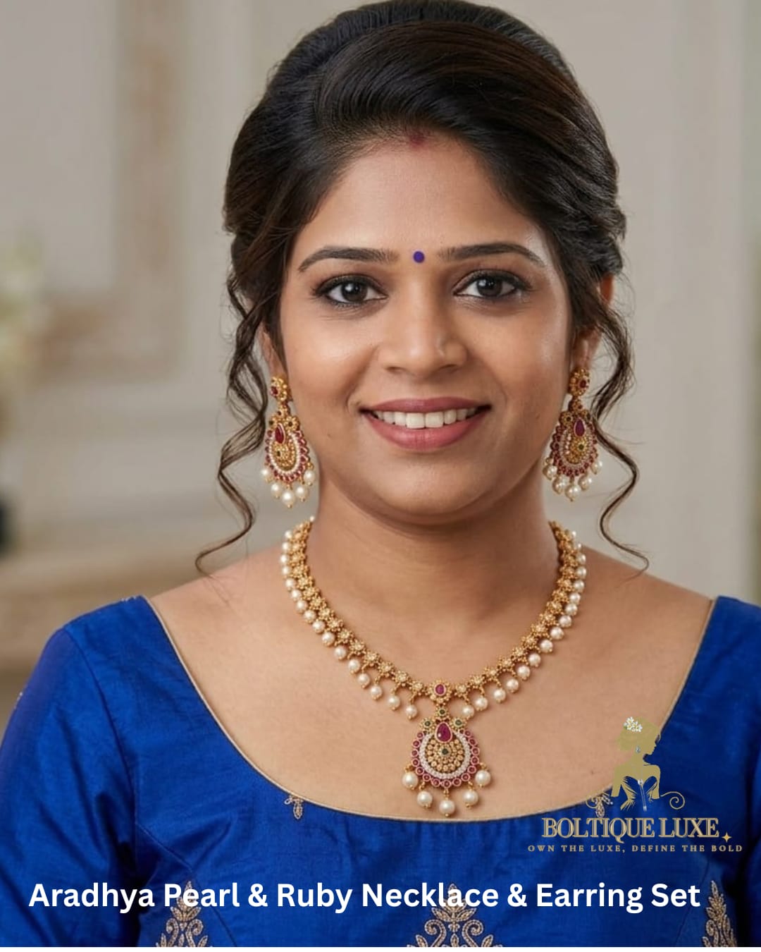 Aradhya Pearl & Ruby Necklace and Earring Set