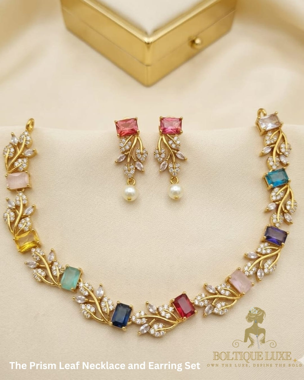 The Prism Leaf Necklace and Earring Set