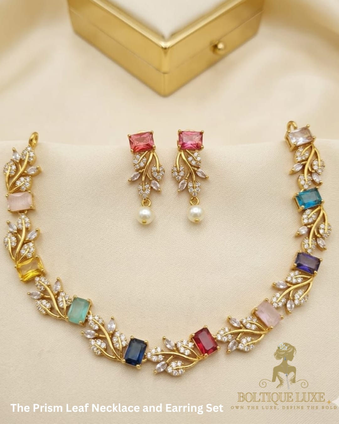 The Prism Leaf Necklace and Earring Set