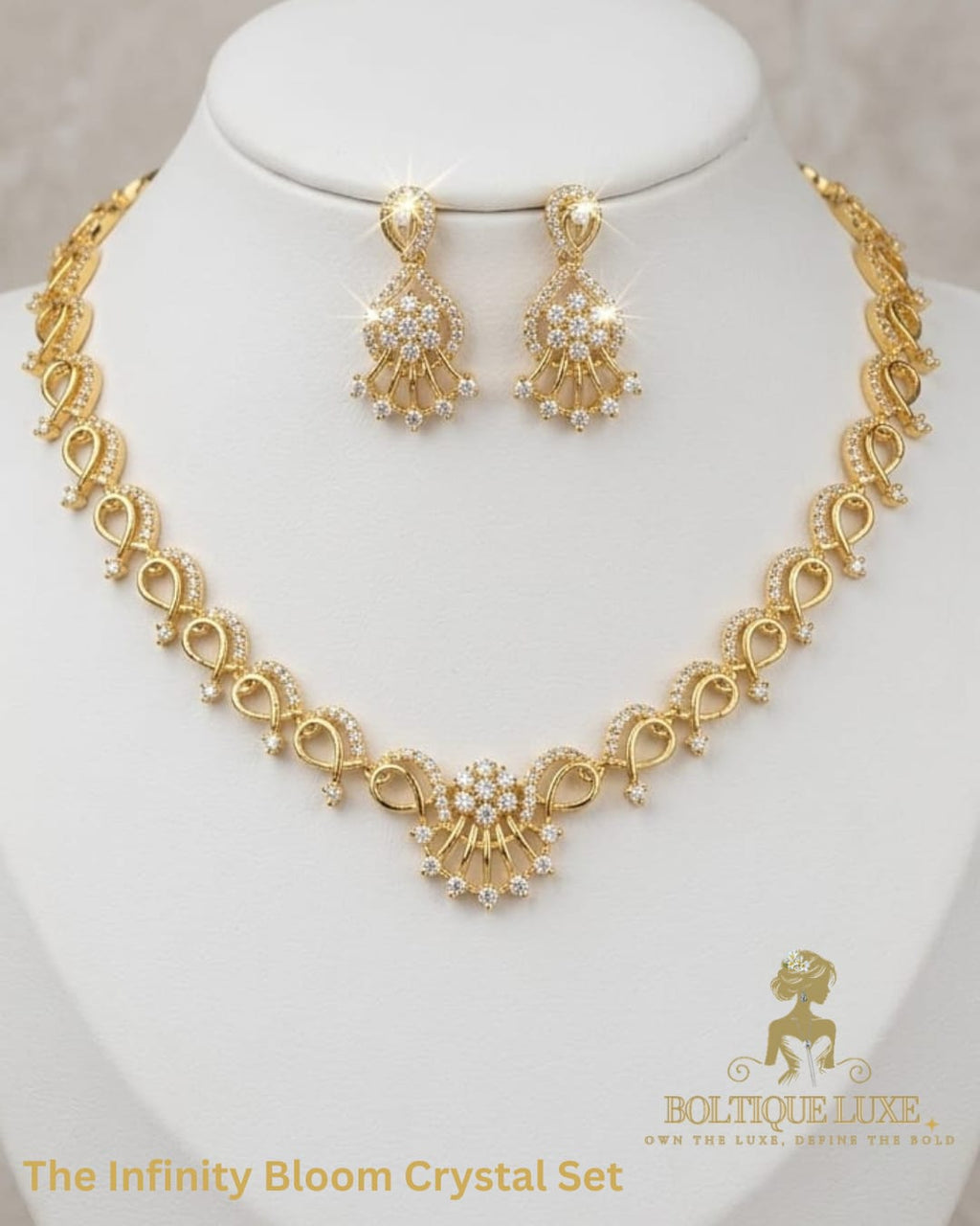 The Infinity Bloom Crystal Necklace and Earring Set