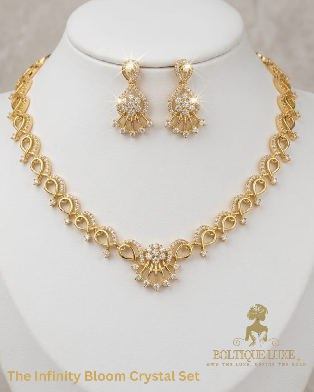 The Infinity Bloom Crystal Necklace and Earring Set