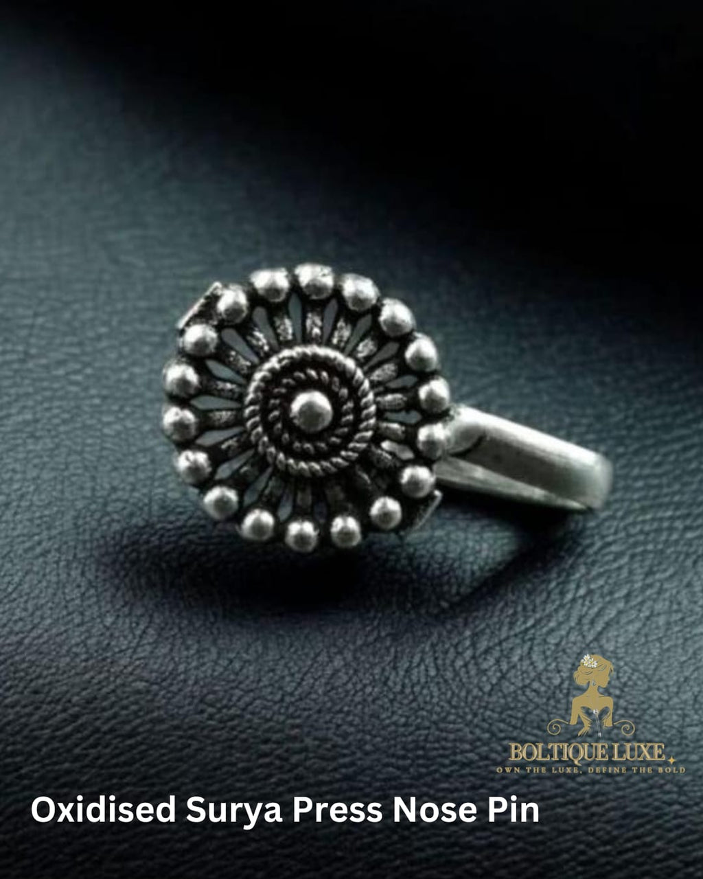 Oxidised Surya Press Nose Pin