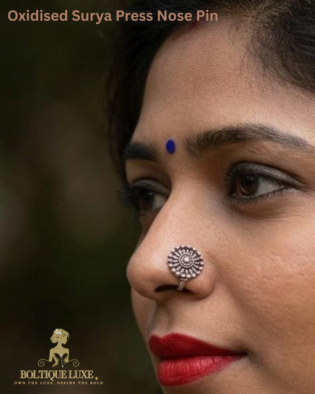 Oxidised Surya Press Nose Pin