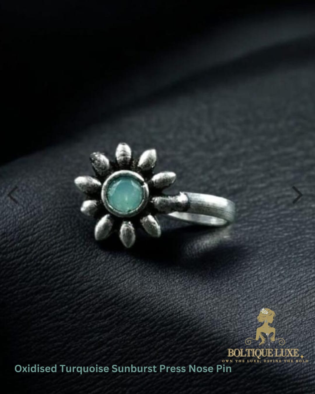 Oxidised Turquoise Sunburst Press Nose Pin