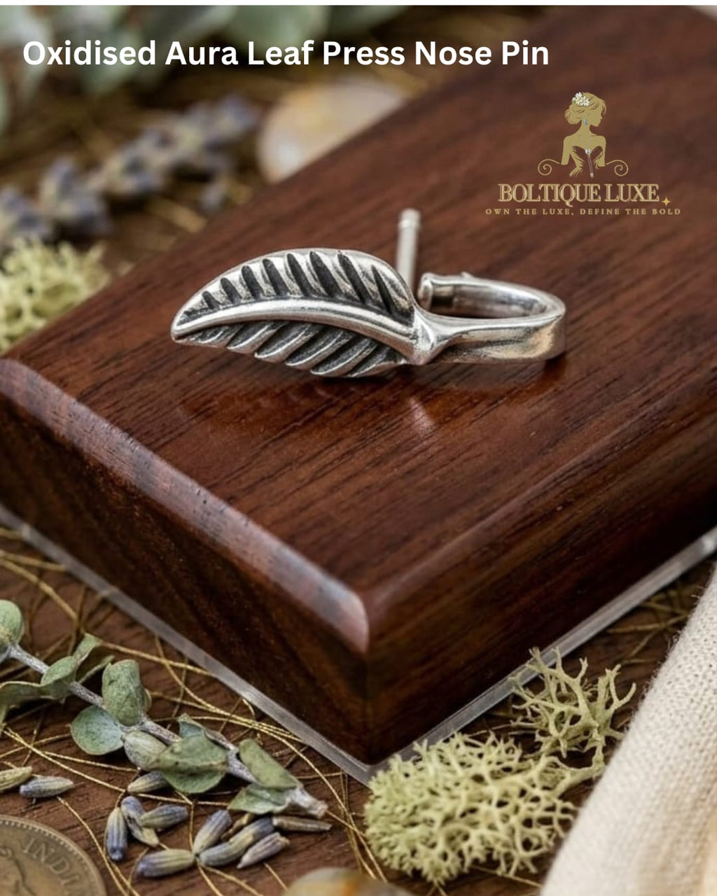 Oxidised Aura Leaf Press Nose Pin