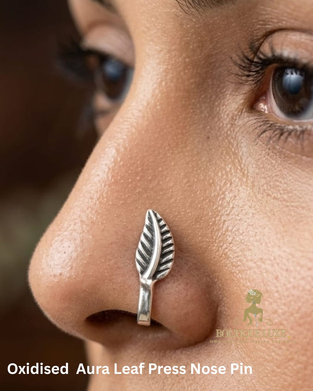 Oxidised Aura Leaf Press Nose Pin
