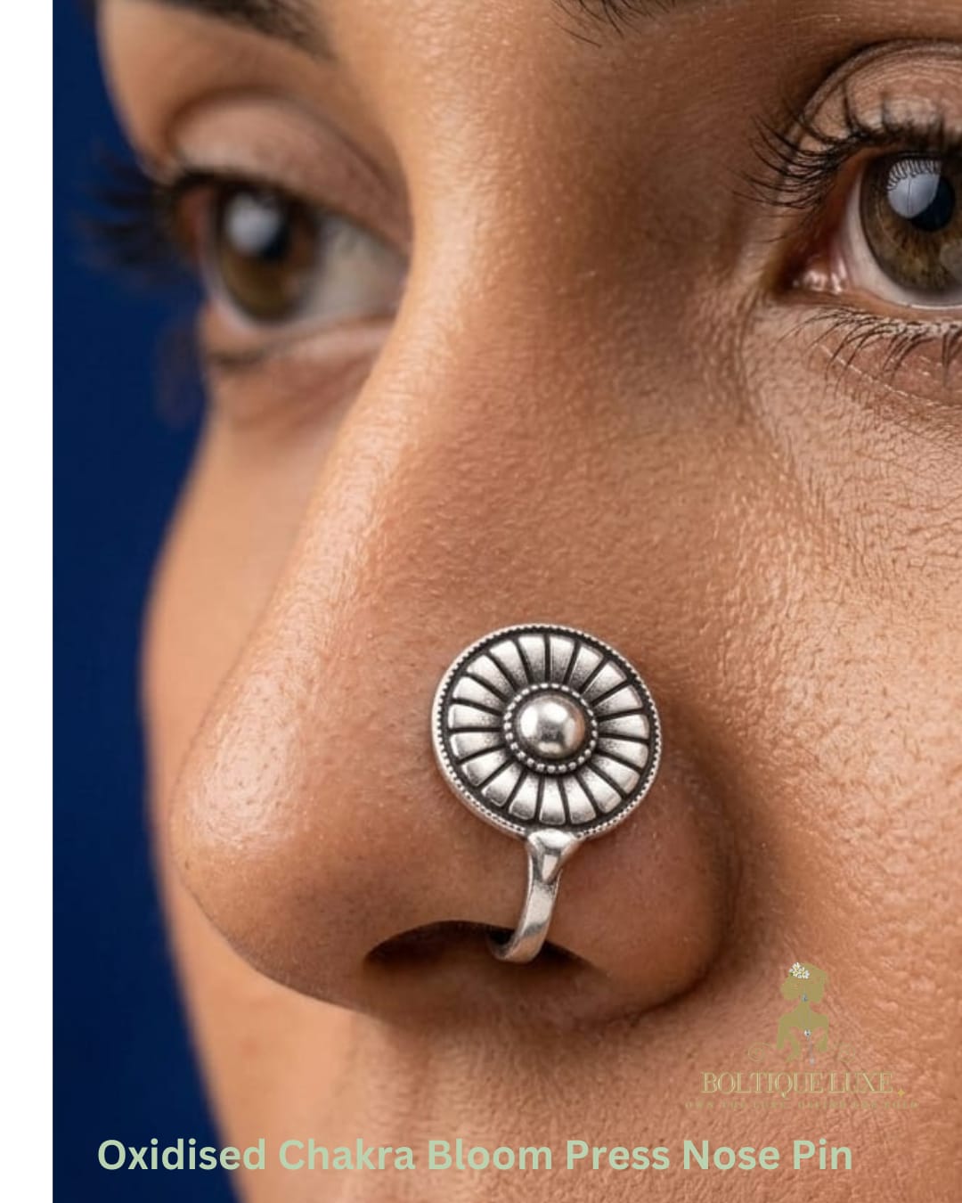 Oxidised Chakra Bloom Press Nose Pin
