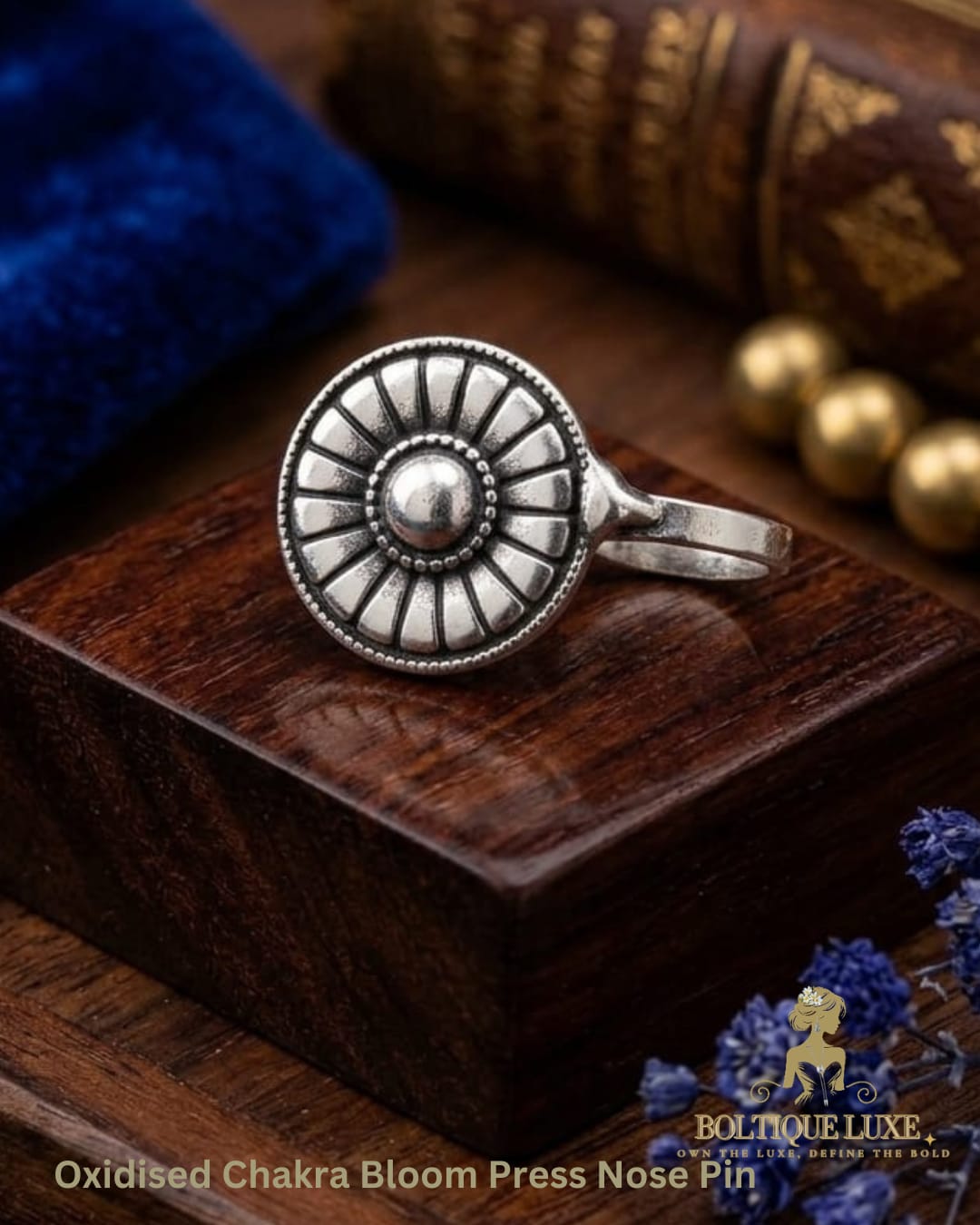 Oxidised Chakra Bloom Press Nose Pin