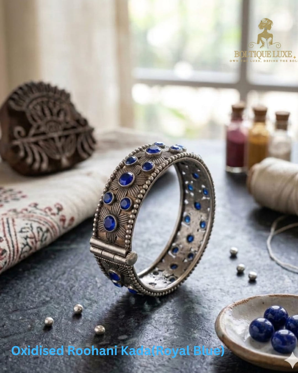Oxidised Roohani Kada ( Royal Blue)