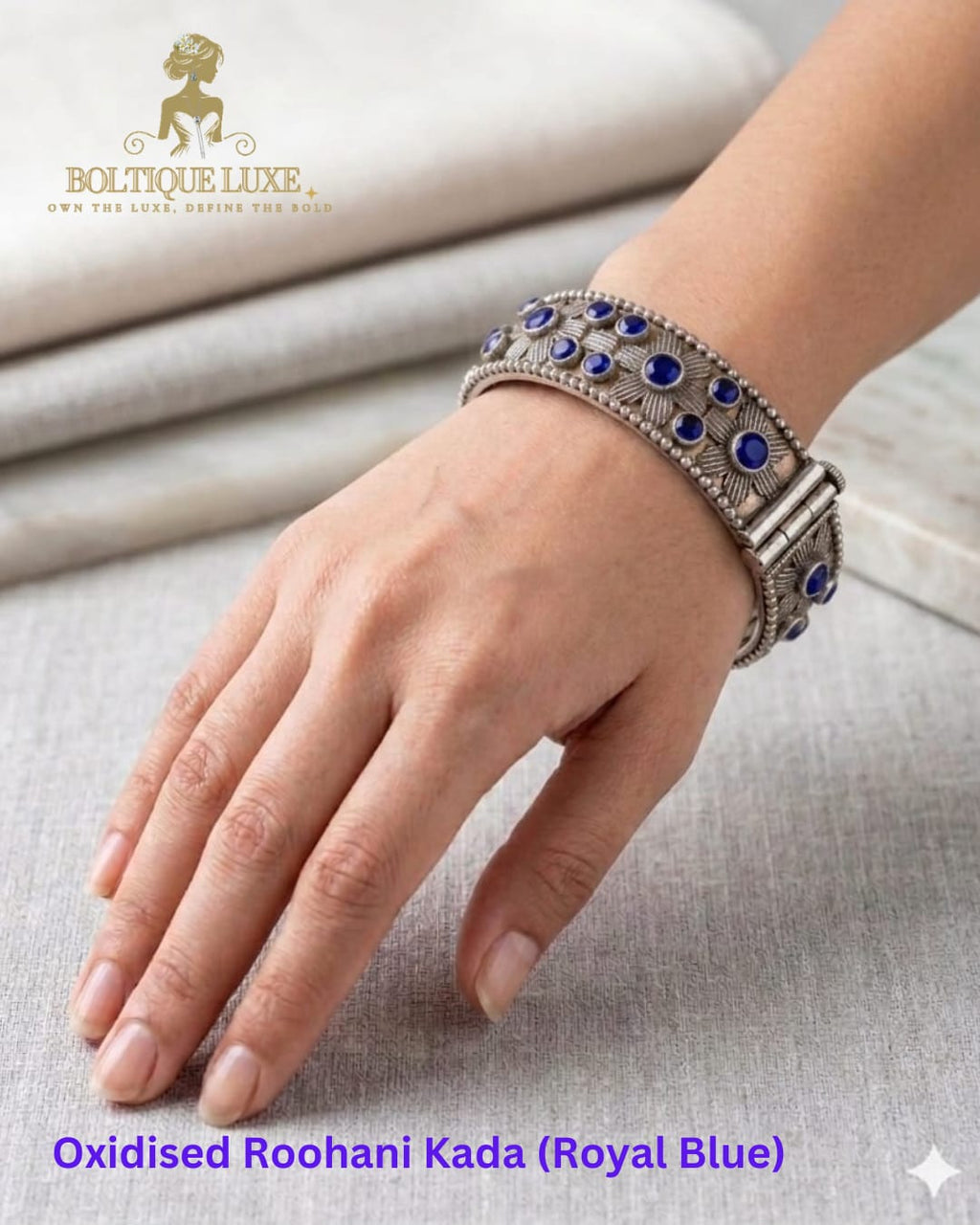 Oxidised Roohani Kada ( Royal Blue)