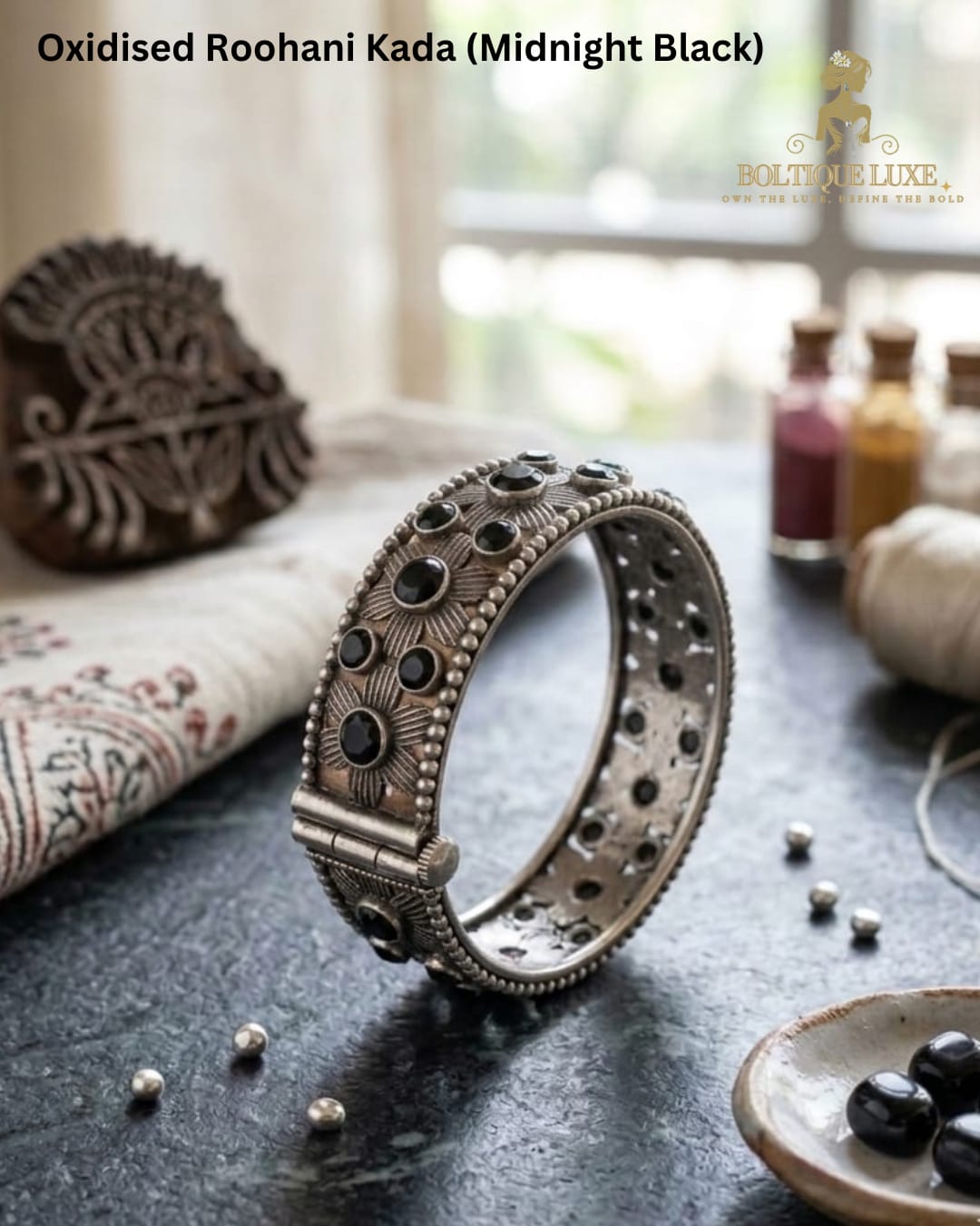 Oxidised Roohani Kada (Midnight Black)
