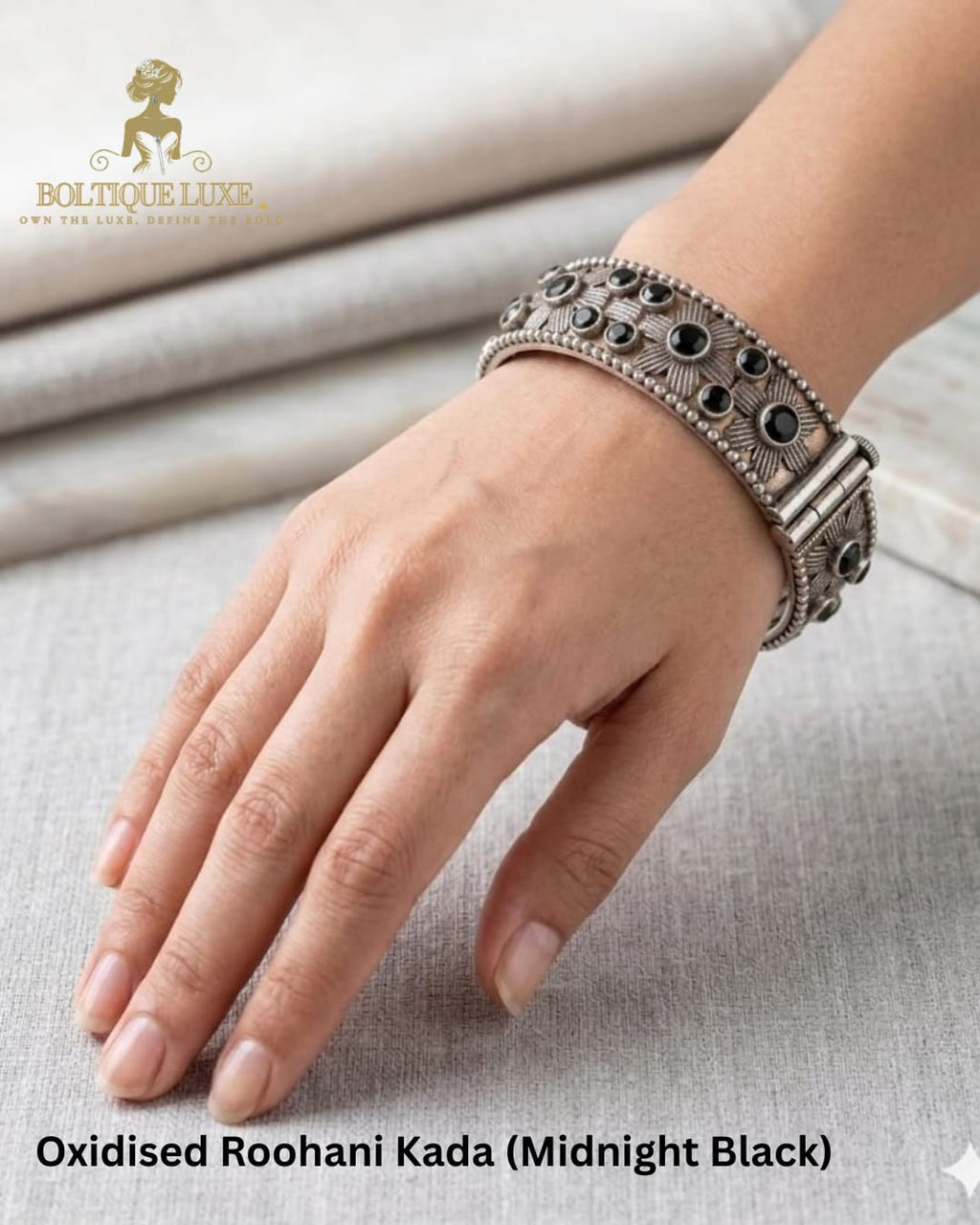 Oxidised Roohani Kada (Midnight Black)