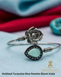 Oxidised Turquoise Blue Rosette Bloom Kada
