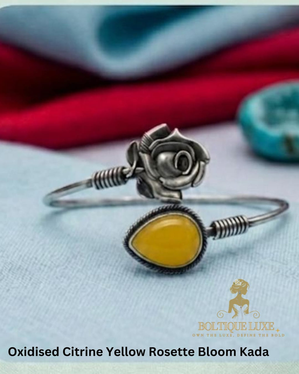 Oxidised Citrine Yellow Rosette Bloom Kada