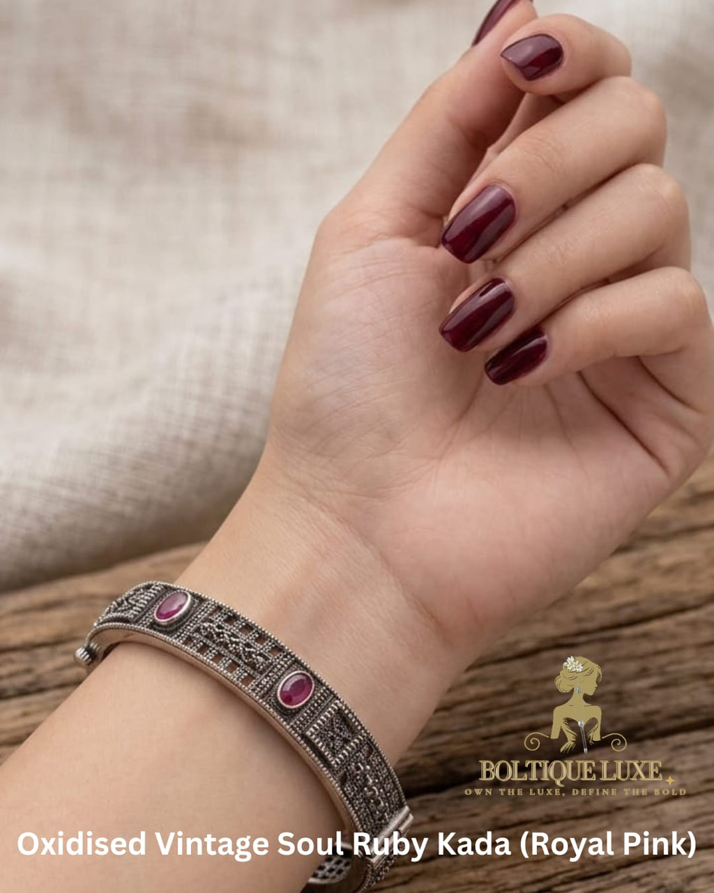 Oxidised Vintage Soul Ruby Kada (Royal Pink)