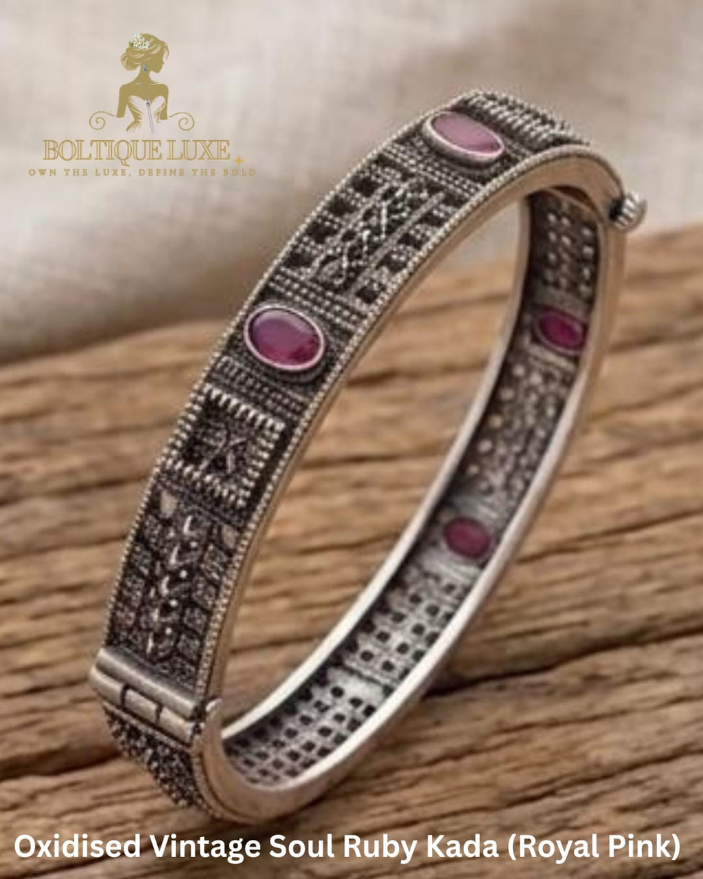 Oxidised Vintage Soul Ruby Kada (Royal Pink)