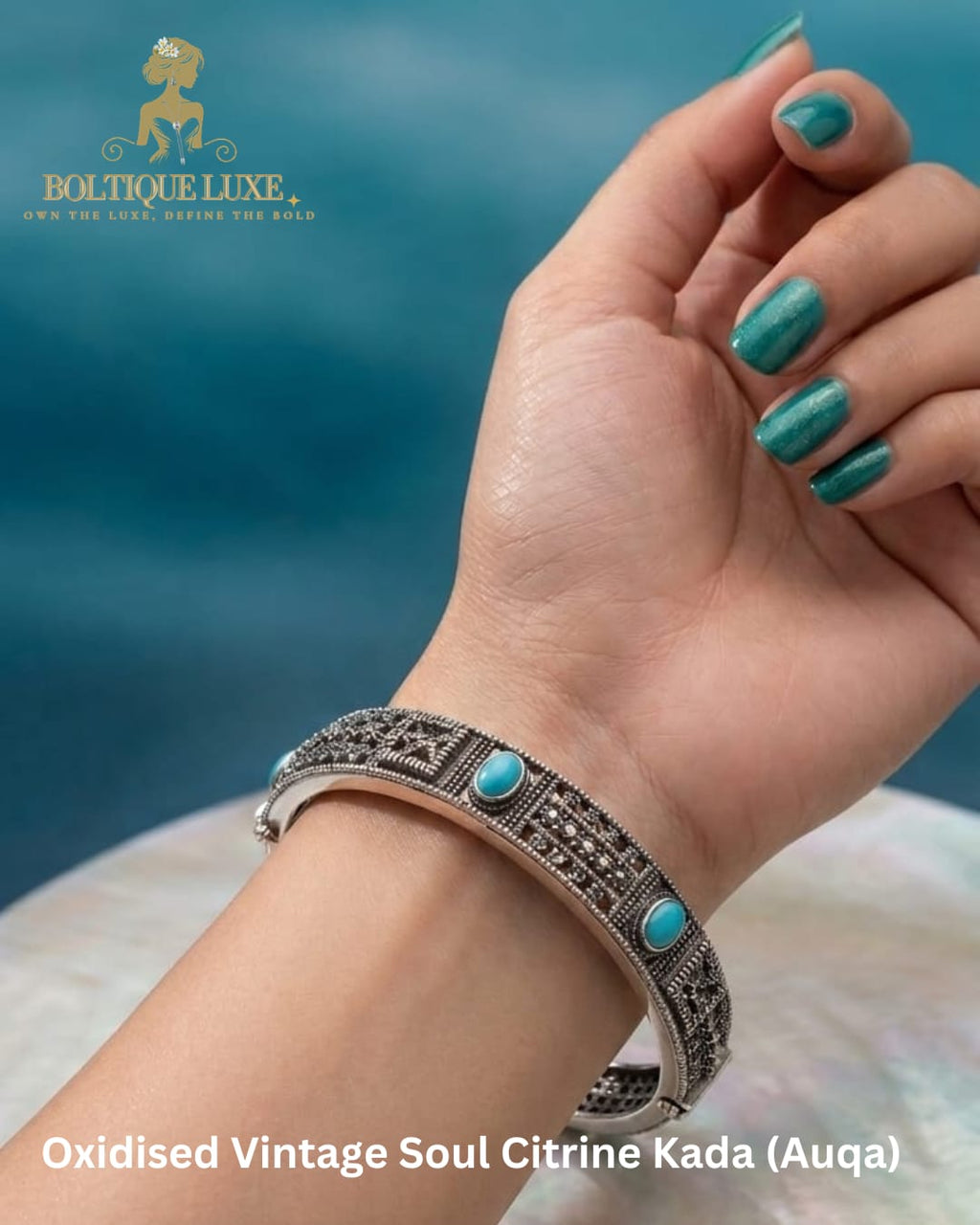 Oxidised Vintage Soul Citrine Kada (Auqa)