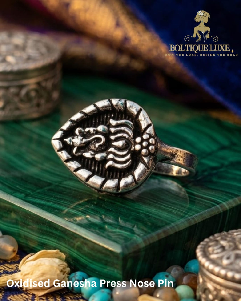 Oxidised Ganesha Press Nose Pin