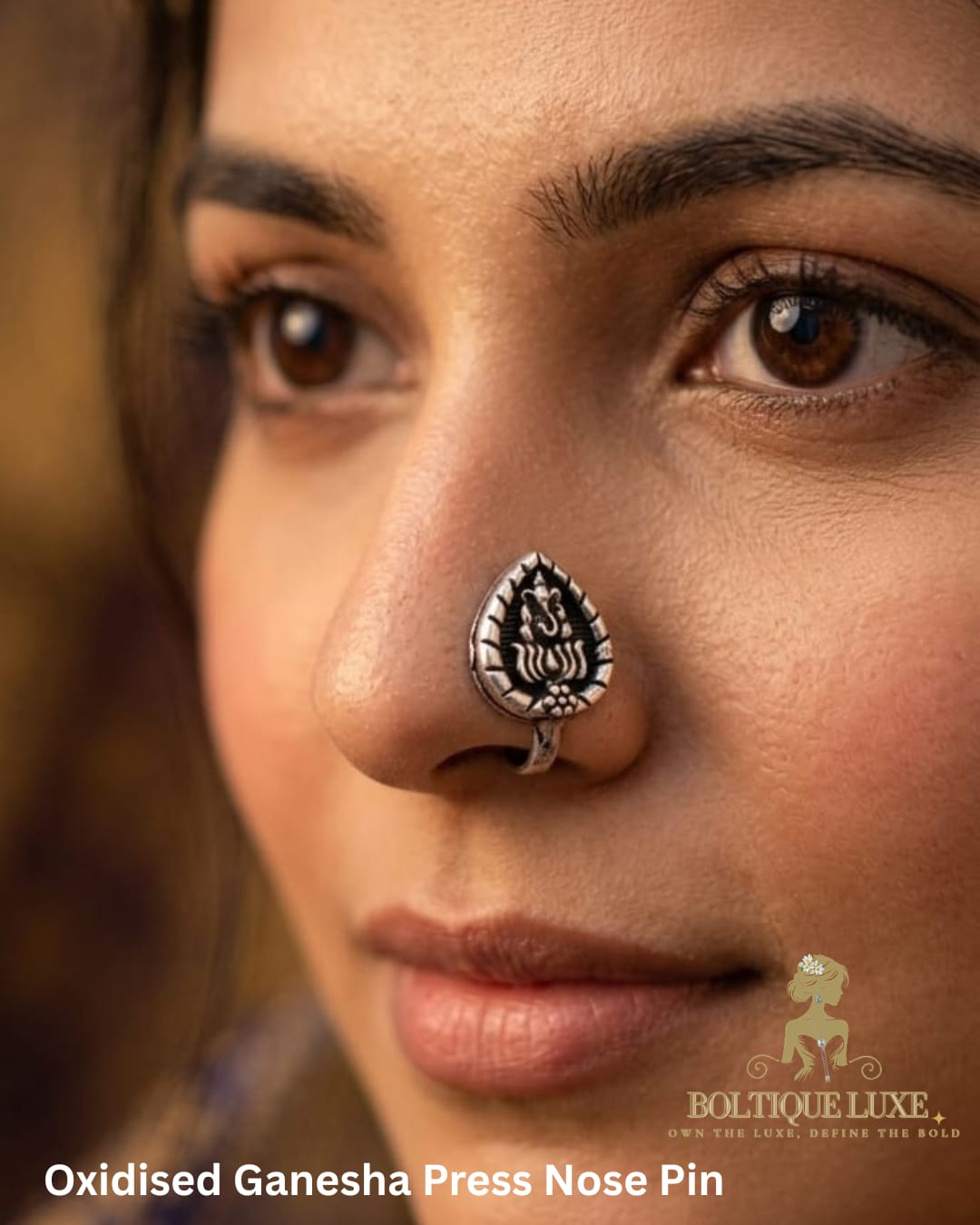 Oxidised Ganesha Press Nose Pin