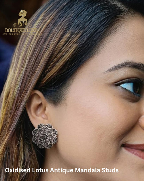 Oxidised Lotus Antique Mandala Studs