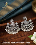 Oxidised Pearl Peacock Studs