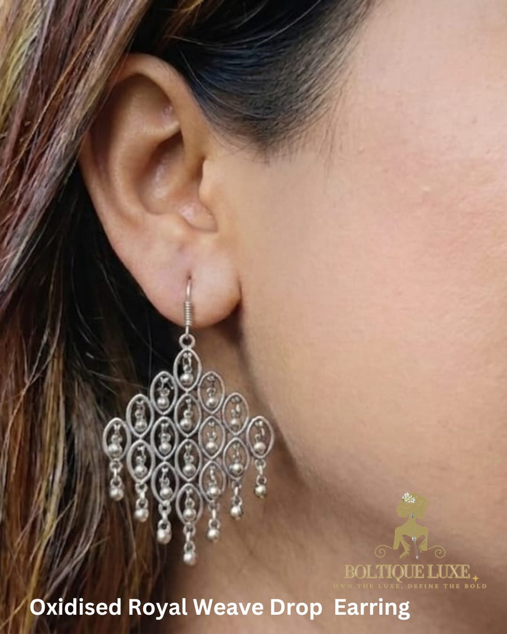 Oxidised Royal Weave Drop Earrings