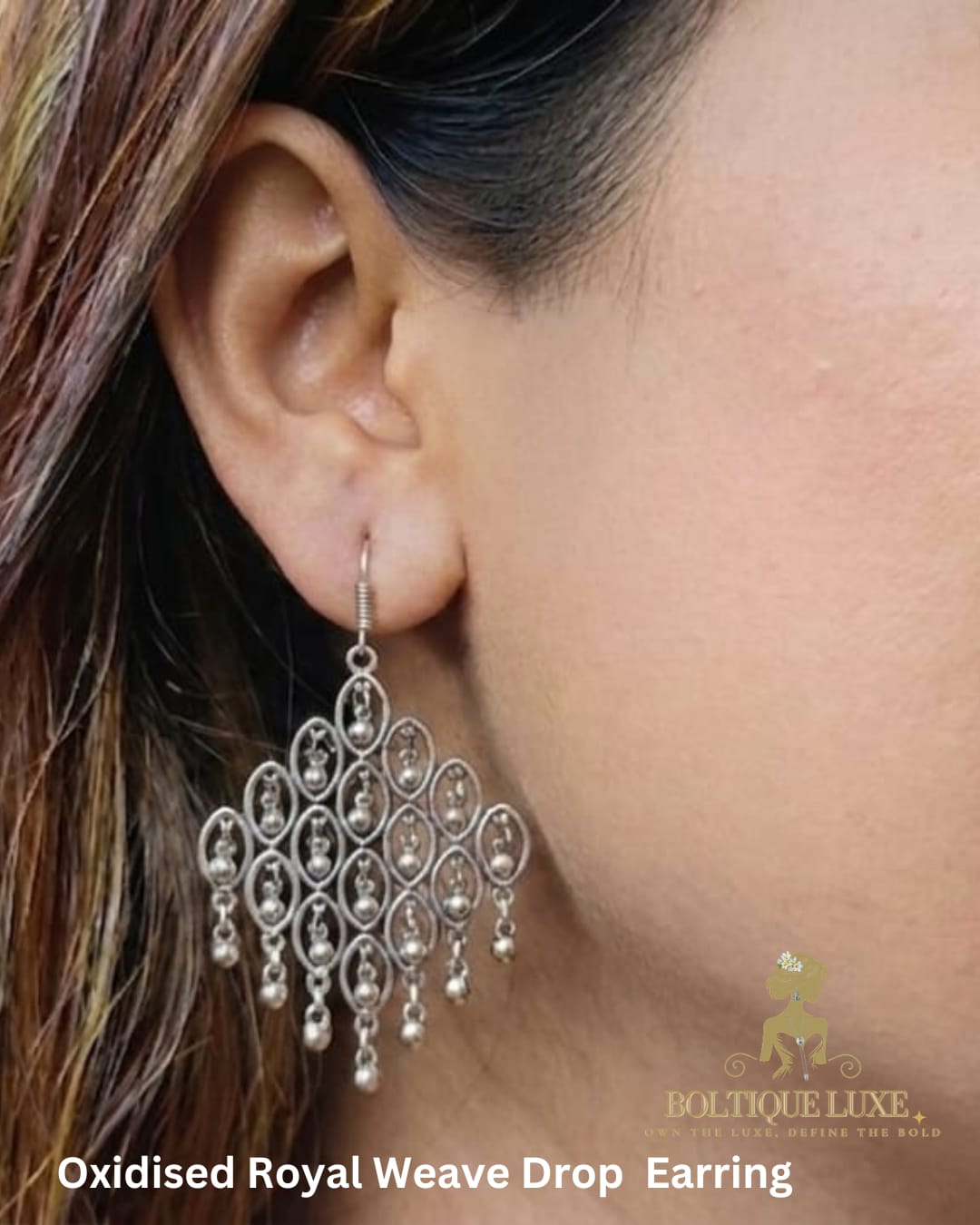 Oxidised Royal Weave Drop Earrings