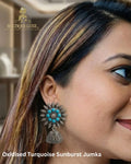 Oxidised Turquoise Sunburst Jhumka