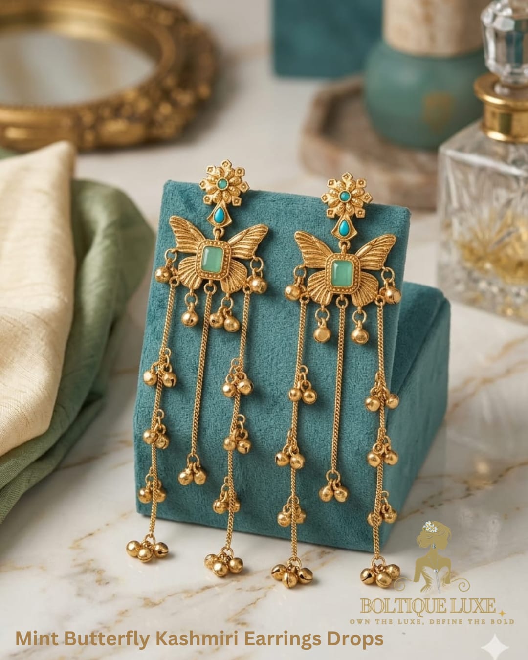 Mint Butterfly Kashmiri Earrings Drops
