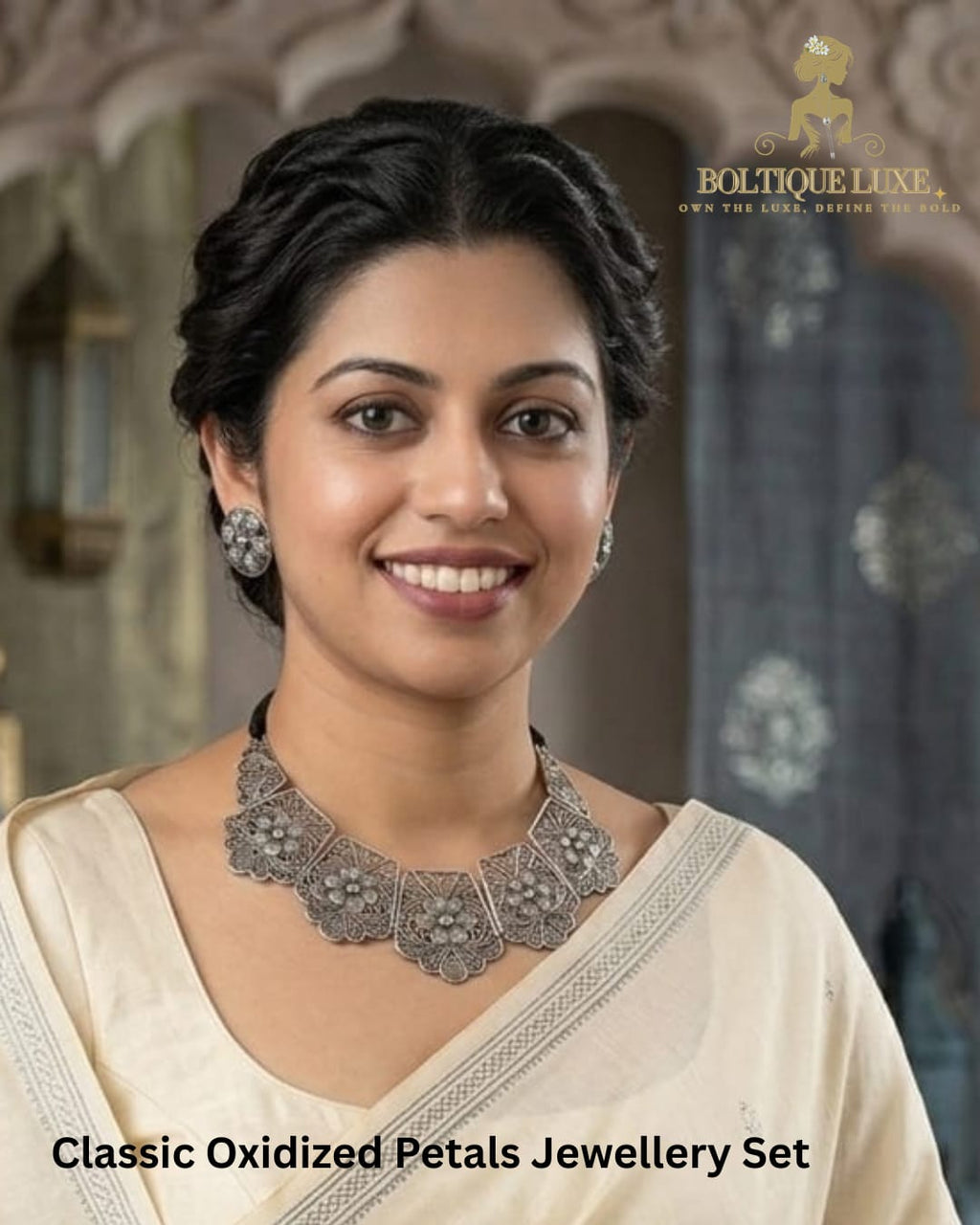 Classic Oxidized Petals Jewellery Set