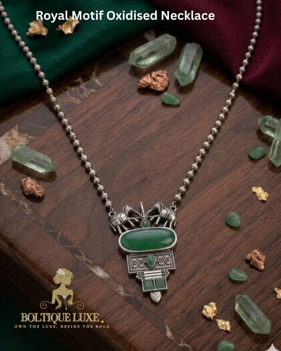 Royal Motif (Emerald Green) Oxidised Necklace