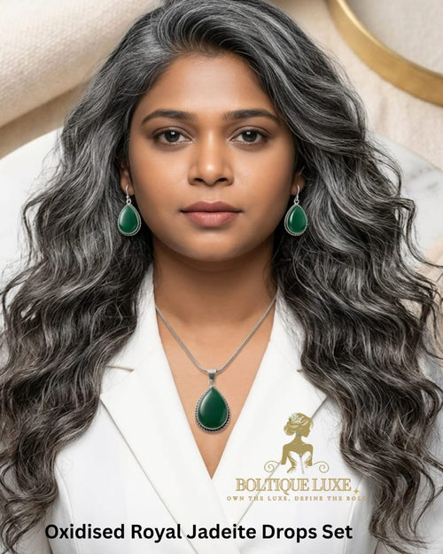 Oxidised Royal Jadeite Drops Set