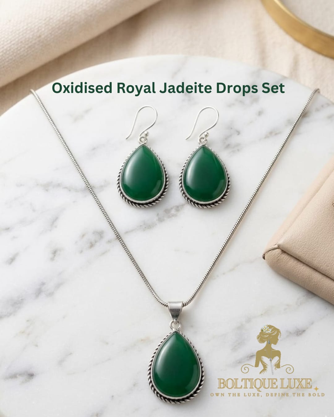 Oxidised Royal Jadeite Drops Set