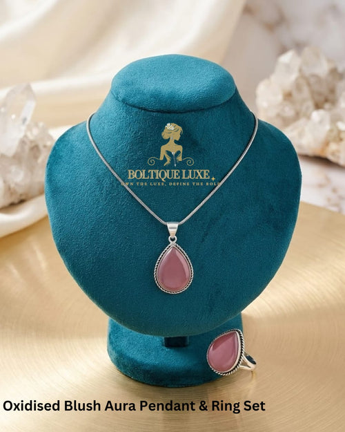 Oxidised Blush Aura Pendant & Ring Set