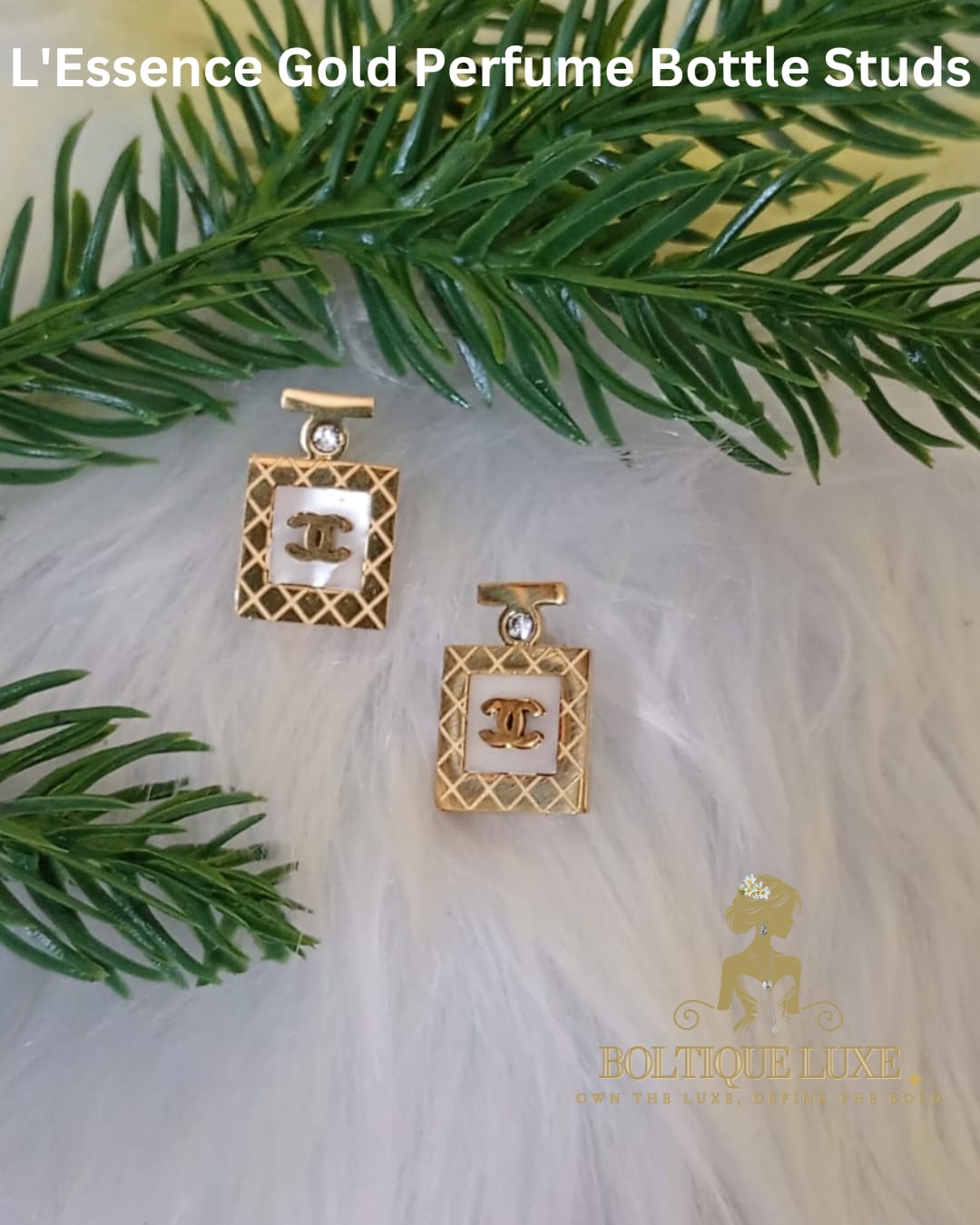 L'Essence Gold Perfume Bottle Studs (MRP Rs. 699/- Offer Price Rs. 399/-)