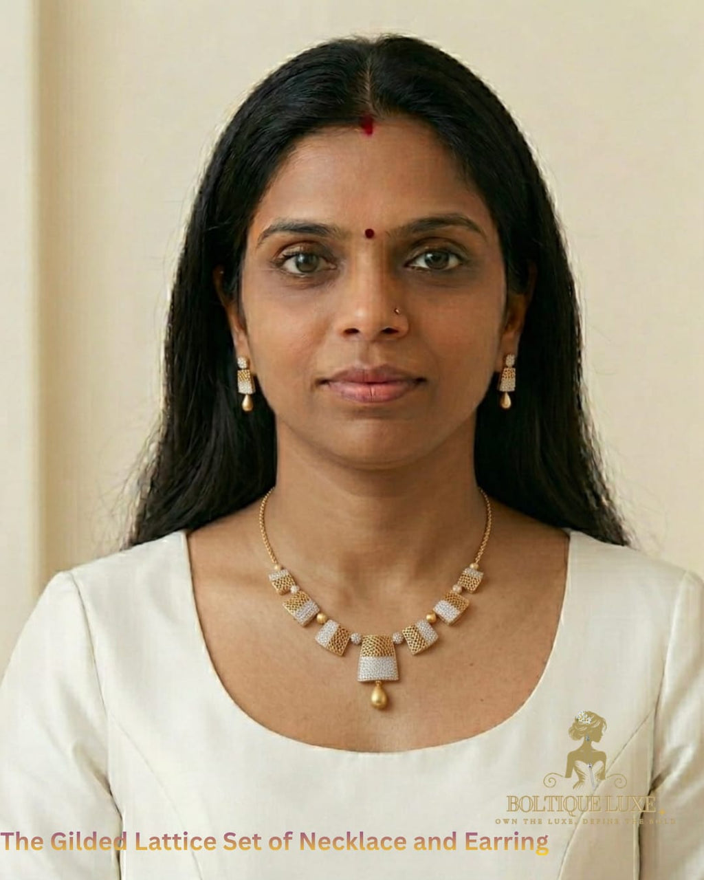 Gilded Lattice Jewelry Set of Necklace and Earring