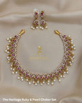 Heritage Ruby & Pearl Choker Set with Matching Drop Earrings