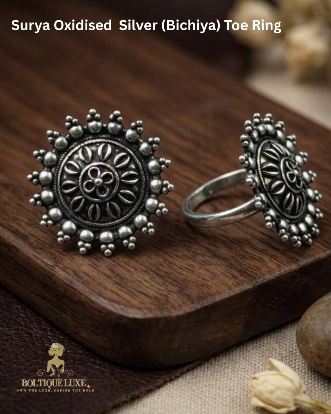 Surya Oxidized Silver (Bichiya) Toe Ring