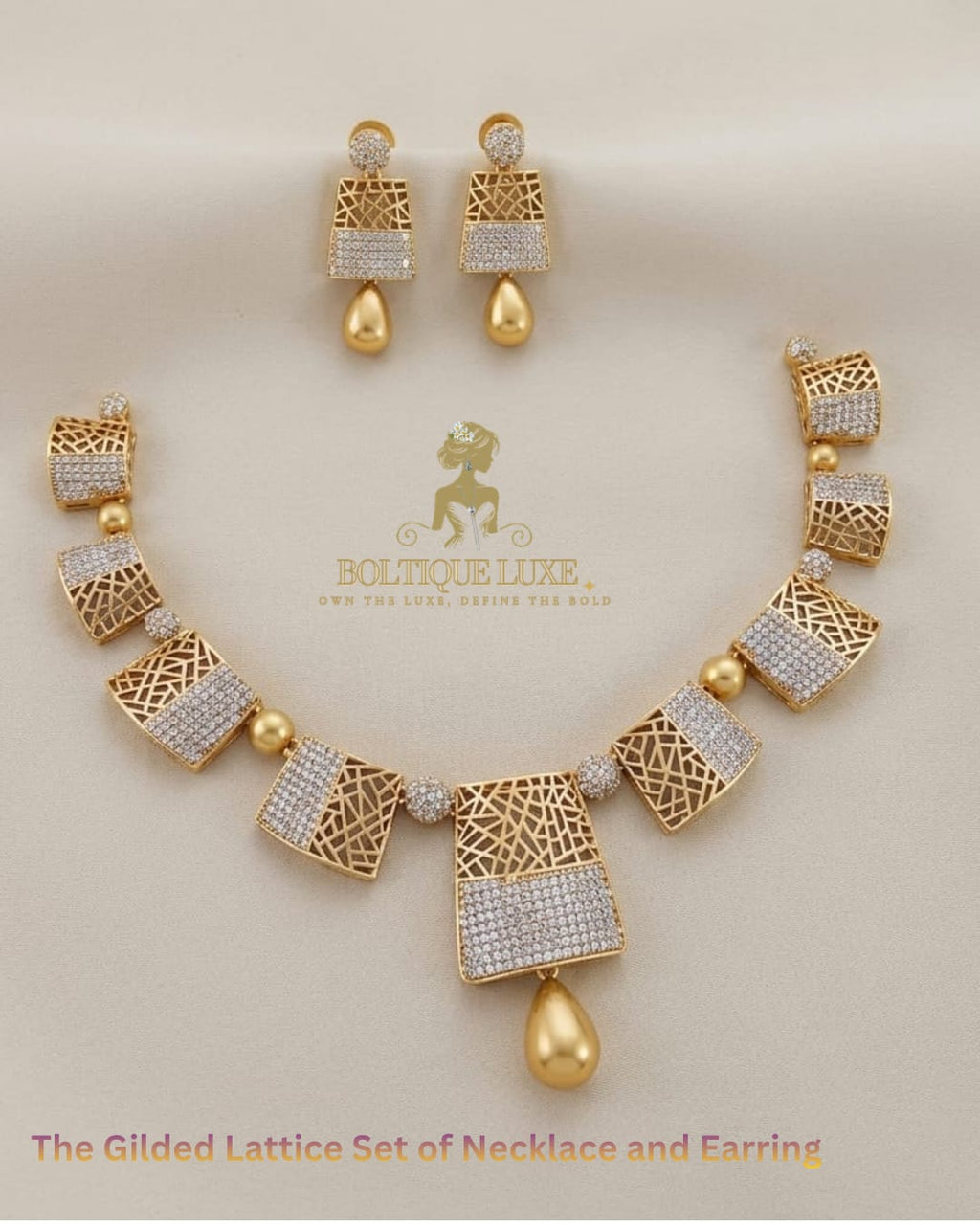 Gilded Lattice Jewelry Set of Necklace and Earring