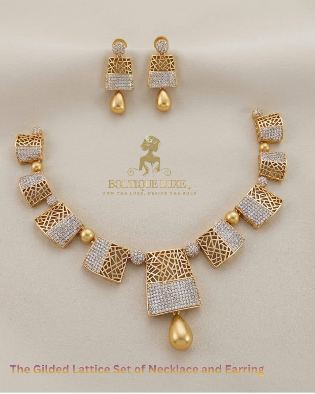 Gilded Lattice Jewelry Set of Necklace and Earring