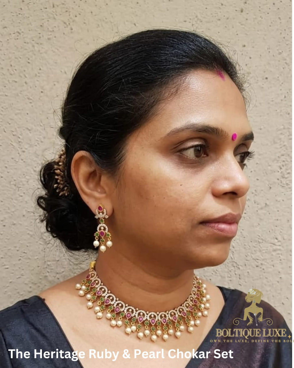 Heritage Ruby & Pearl Choker Set with Matching Drop Earrings